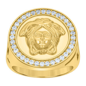925 Sterling Silver Yellow-tone Mens Cubic-Zirconia Medusa Fashion Ring Size 9